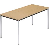 Rechthoekige tafel, met ronde, verchroomde tafelpoten, b x d = 1500 x 800 mm, naturel beukenhout