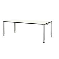 mauser Rechthoekige tafel, voetvorm van vierkante buis, h x b x d = 650 - 850 x 2000 x 900 mm, blad met massieve kern, blad wit, onderstel aluminiumkleurig