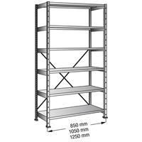 CLEANA-inhaakstelling, basisstelling, legbordbreedte 1200 mm, 6 legborden, legborddiepte 500 mm, vakdraagvermogen 150 kg