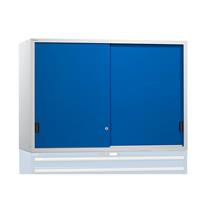 LISTA Opzetkast met schuifdeuren, dichte plaatstalen deuren, h x b x d = 1000 x 1431 x 725 mm, gentiaanblauw