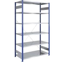 EUROKRAFTpro Magazijn-inhaakstelling, stellingstaander blauw, legbord verzinkt, h x b = 2500 x 1300 mm, basisstelling, diepte 800 mm