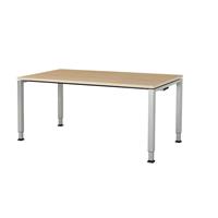 mauser Rechthoekige tafel, voetvorm van vierkante buis, h x b x d = 650 - 850 x 1600 x 800 mm, tafelblad kunststof gecoat, blad ahornhoutdecor, onderstel aluminiumkleurig