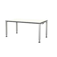 mauser Rechthoekige tafel, voetvorm van vierkante buis, h x b x d = 650 - 850 x 1600 x 800 mm, tafelblad kunststof gecoat, blad wit, onderstel aluminiumkleurig