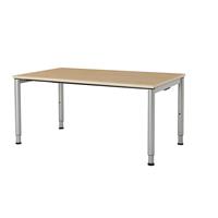 mauser Rechthoekige tafel, voetvorm van ronde buis, h x b = 650 - 850 x 1600 mm, blad ahornhoutdecor, onderstel aluminiumkleurig
