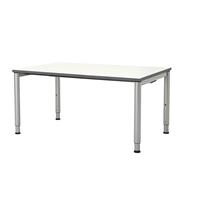 mauser Rechthoekige tafel, voetvorm van ronde buis, h x b = 650 - 850 x 1600 mm, blad wit, onderstel aluminiumkleurig