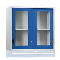 LISTA Opzetkast met schuifdeuren, deuren met zichtvenster, h x b x d = 1000 x 1023 x 725 mm, gentiaanblauw