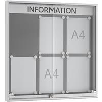 WSM Informatiebord met schuifdeur, 60 mm diep, 3 x 2, aluminium zilverkleurig