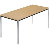 Rechthoekige tafel, met ronde, verchroomde tafelpoten, b x d = 1600 x 800 mm, naturel beukenhout