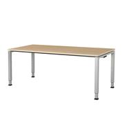 mauser Rechthoekige tafel, voetvorm van vierkante buis, h x b x d = 650 - 850 x 1800 x 800 mm, tafelblad kunststof gecoat, blad ahornhoutdecor, onderstel aluminiumkleurig