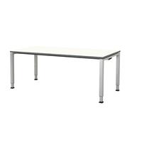 mauser Rechthoekige tafel, voetvorm van vierkante buis, h x b x d = 650 - 850 x 1800 x 800 mm, tafelblad kunststof gecoat, blad wit, onderstel aluminiumkleurig