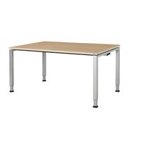 mauser Rechthoekige tafel, voetvorm van vierkante buis, h x b x d = 650 - 850 x 1600 x 900 mm, tafelblad kunststof gecoat, blad ahornhoutdecor, onderstel aluminiumkleurig