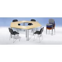 EUROKRAFTbasic Universele tafel, trapeziumvormig, h x b x d = 740 x 1400 x 700 mm, blad essenhoutdecor zwart, frame blank aluminiumkleurig