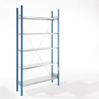 EUROKRAFTpro Legbord-inhaakstelling, blauw / verzinkt, stellinghoogte 2350 mm, legbordbreedte 1215 mm, basisstelling, legborddiepte 350 mm