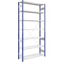 EUROKRAFTpro Magazijn-inhaakstelling, stellingstaander blauw, h x b = 3000 x 1300 mm, legbord lichtgrijs, basisstelling, diepte 500 mm