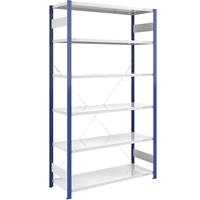 EUROKRAFTpro Magazijn-inhaakstelling, stellingstaander blauw, h x b = 2500 x 1300 mm, legbord lichtgrijs, basisstelling, diepte 600 mm