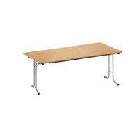 Inklapbare tafel, met afgeronde randen, tafelpoten van staalbuis, bladvorm rechthoekig, 1600 x 700 mm, frame aluminiumkleurig, blad beukenhoutdecor