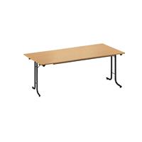 Inklapbare tafel, met afgeronde randen, tafelpoten van staalbuis, bladvorm rechthoekig, 1600 x 700 mm, frame zwart, blad beukenhoutdecor