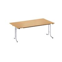 Inklapbare tafel, met afgeronde randen, tafelpoten van staalbuis, bladvorm rechthoekig, 1600 x 800 mm, frame aluminiumkleurig, blad beukenhoutdecor