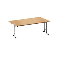 Inklapbare tafel, met afgeronde randen, tafelpoten van staalbuis, bladvorm rechthoekig, 1600 x 800 mm, frame zwart, blad beukenhoutdecor