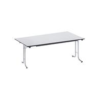 Inklapbare tafel, met afgeronde randen, tafelpoten van staalbuis, bladvorm rechthoekig, 1600 x 800 mm, frame aluminiumkleurig, blad lichtgrijs