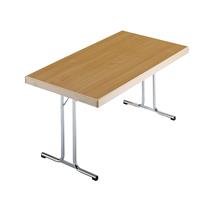 Inklapbare tafel, dubbel T-voetframe, 1200 x 800 mm, frame verchroomd, blad beukenhoutdecor