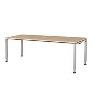 mauser Rechthoekige tafel, voetvorm van vierkante buis, h x b x d = 650 - 850 x 2000 x 800 mm, tafelblad kunststof gecoat, blad ahornhoutdecor, onderstel aluminiumkleurig