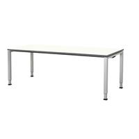 mauser Rechthoekige tafel, voetvorm van vierkante buis, h x b x d = 650 - 850 x 2000 x 800 mm, tafelblad kunststof gecoat, blad wit, onderstel aluminiumkleurig
