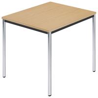 Rechthoekige tafel, met ronde, verchroomde tafelpoten, b x d = 800 x 800 mm, naturel beukenhout