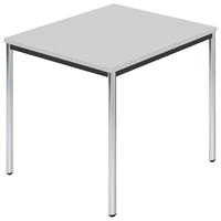 Rechthoekige tafel, met ronde, verchroomde tafelpoten, b x d = 800 x 800 mm, grijs