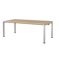 mauser Rechthoekige tafel, voetvorm van vierkante buis, h x b x d = 650 - 850 x 2000 x 900 mm, tafelblad kunststof gecoat, blad ahornhoutdecor, onderstel aluminiumkleurig