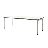 mauser Rechthoekige tafel, voetvorm van ronde buis, h x b = 650 - 850 x 2000 mm, blad wit, onderstel aluminiumkleurig