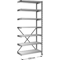 Inhaakstelling, verzinkt, 7 legborden, hoogte 3000 mm, legbordbreedte 1200 mm, diepte 1000 mm, aanbouwstelling