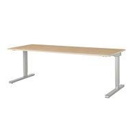 mauser Rechthoekige tafel, C-voet, b x d = 2000 x 800 mm, blad ahornhoutdecor, onderstel aluminiumkleurig