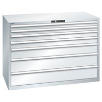 LISTA Ladenkast, plaatstaal, h x b = 1000 x 1431 mm, 7 laden, laadvermogen 75 kg, lichtgrijs