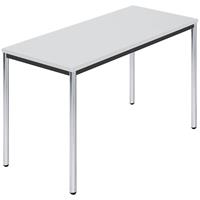 Rechthoekige tafel, met ronde, verchroomde tafelpoten, b x d = 1200 x 600 mm, grijs