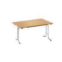 Inklapbare tafel, met afgeronde randen, tafelpoten van staalbuis, bladvorm rechthoekig, 1200 x 700 mm, frame aluminiumkleurig, blad beukenhoutdecor