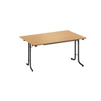 Inklapbare tafel, met afgeronde randen, tafelpoten van staalbuis, bladvorm rechthoekig, 1200 x 700 mm, frame zwart, blad beukenhoutdecor