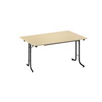 Inklapbare tafel, met afgeronde randen, tafelpoten van staalbuis, bladvorm rechthoekig, 1200 x 700 mm, frame zwart, blad ahornhoutdecor