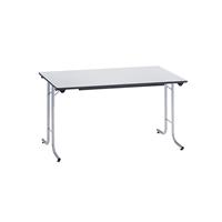 Inklapbare tafel, met afgeronde randen, tafelpoten van staalbuis, bladvorm rechthoekig, 1200 x 700 mm, frame aluminiumkleurig, blad lichtgrijs