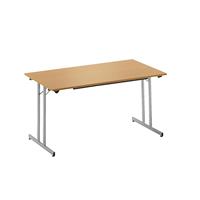 Inklapbare tafel, STANDAARD, frame van vierkante staalbuis met stelvoetjes, 1200 x 600 mm, frame aluminiumkleurig, blad beukenhoutdecor