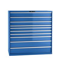 LISTA Ladenkast, plaatstaal, h x b = 1450 x 1431 mm, 10 laden, laadvermogen 200 kg, gentiaanblauw