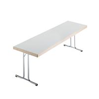 Inklapbare tafel, dubbel T-voetframe, 1700 x 700 mm, onderstel verchroomd, tafelblad lichtgrijs