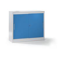 mauser Schuifdeurkast, bijzetkast met 2 legborden, h x b x d = 1040 x 1200 x 420 mm, lichtgrijs / lichtblauw