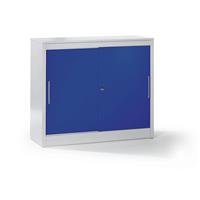 mauser Schuifdeurkast, bijzetkast met 2 legborden, h x b x d = 1040 x 1200 x 420 mm, lichtgrijs / ultramarijnblauw