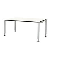 mauser Rechthoekige tafel, voetvorm van vierkante buis, h x b x d = 650 - 850 x 1600 x 800 mm, blad met massieve kern, blad wit, onderstel aluminiumkleurig