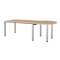 mauser Rechthoekige tafel, b x d = 1600 x 800 mm, halve ronding rechts, blad ahornhoutdecor, onderstel blank aluminiumkleurig
