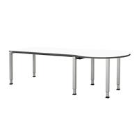 mauser Rechthoekige tafel, b x d = 1600 x 800 mm, halve ronding rechts, blad wit, onderstel blank aluminiumkleurig