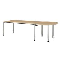 mauser Rechthoekige tafel, b x d = 1800 x 800 mm, halve ronding rechts, blad ahornhoutdecor, onderstel blank aluminiumkleurig