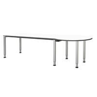 mauser Rechthoekige tafel, b x d = 1800 x 800 mm, halve ronding rechts, blad wit, onderstel blank aluminiumkleurig
