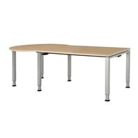 mauser Rechthoekige tafel, b x d = 1600 x 900 mm, halve ronding links, blad ahornhoutdecor, onderstel blank aluminiumkleurig
